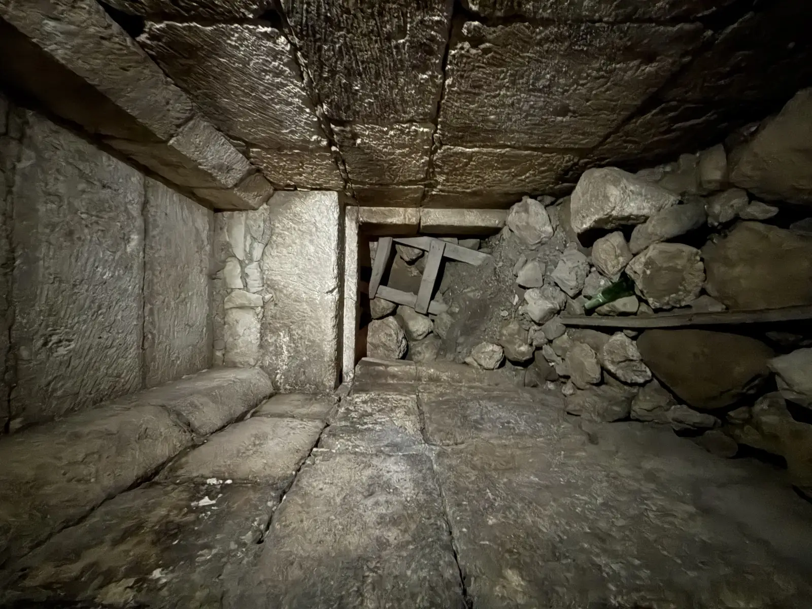 Tel Hanaton: Chamber interior with collapsed fill against the far wall.